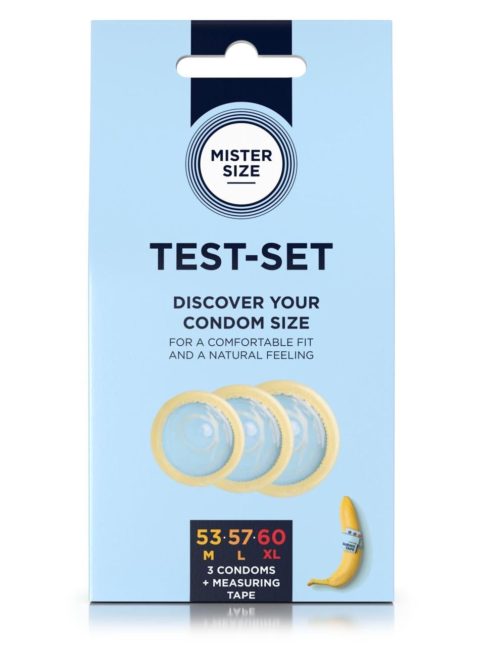 Набір презервативів Mister Size - pure feel (3 condoms) з лінійкою, 3 розміри, товщина 0,05 мм