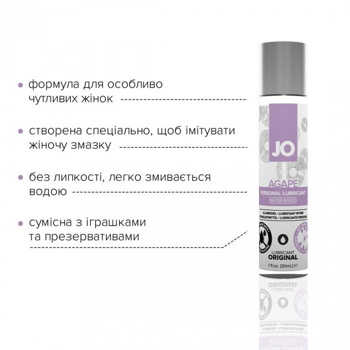 Лубрикант на водній основі Jo System Agape Original для чутливої слизової