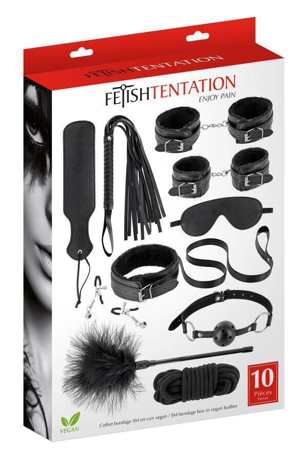 Набір для BDSM Fetish Tentation SM Bondage Box in vegan leather 10pcs