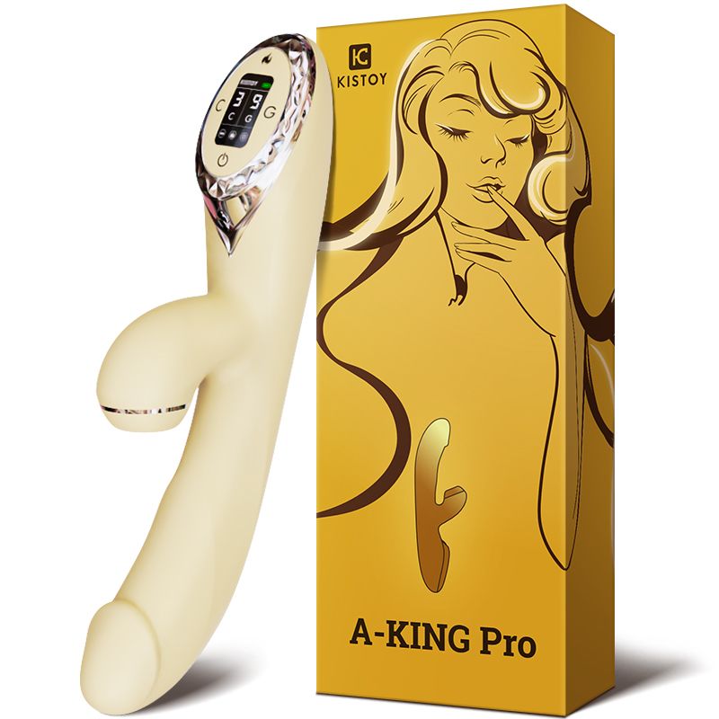 Вакуумний вібратор-кролик з підігрівом KISSTOY A-King Pro Yellow, з LED-екраном